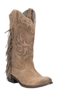 Roper Women's Tan Suede with Fringe & Studs Round Toe Western Boots ...