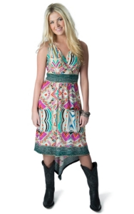 Dex Women's Tan, Pink and Turquoise Multi Print Hi-Lo Sleeveless Dress