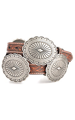 concho belts belt silver ariat tooled conchos oval floral brown cavenders