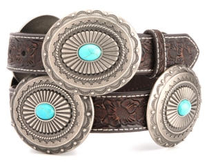 Ariat Women's Dark Brown Floral Tooled with Silver & Turquoise Conchos ...