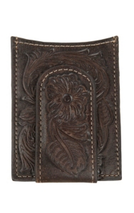Ariat Dark Brown with Floral Tooling Leather Card Case / Money Clip ...
