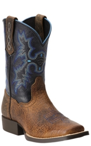 Ariat Youth Tombstone Earth Brown with Black Top Square Toe Western ...