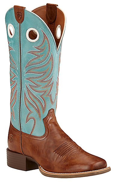 Ariat Round Up Ryder Women's Wood Brown with Sky Blue Double Welt ...