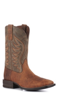 Ariat Men's Amos Shock Shield Sorrel Brown and Army Green Wide Square ...