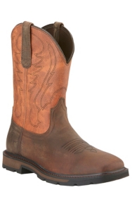 Ariat Groundbreaker Men's Brown with Rust Orange Top Slip-On Square Toe Workboots