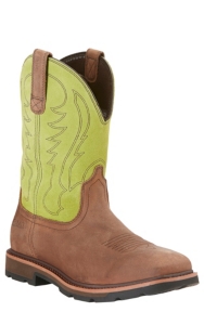 Ariat Groundbreaker Men's Palm Brown with Lime Top Slip-On Square Steel Toe Waterproof Workboots
