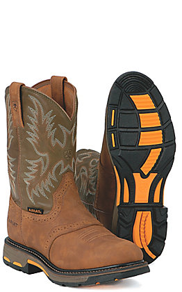 Ariat Men's WorkHog Aged Bark and Army Green Round Toe Work Boot |  Cavender's