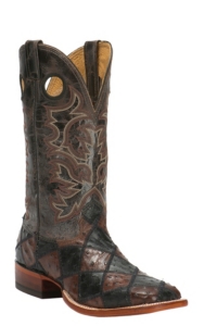Cavender's Men's Black & Chocolate Full-Quill Ostrich Patchwork Double Welt Exotic Square Toe Western Boots