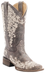 Corral Women S Distressed Brown With Bone Embroidery Square Toe Western Boots Cavender S