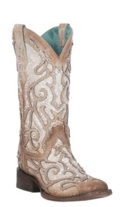 corral women's white glitter inlay western boots