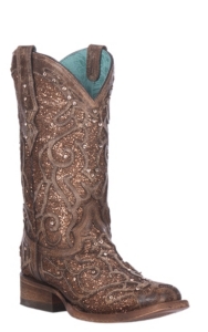 corral women's glitter inlay and crystals western boots