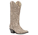 Corral Boot Company Women's Taupe with Floral Overlay Western Snip Toe ...