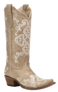 Corral Boot Company Women's Bone Vintage Leather with White Embroidered ...