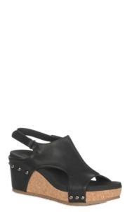 black leather wedge sandals