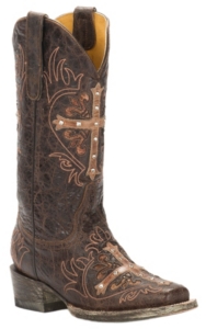 Tan Cross Square Toe Western Boots