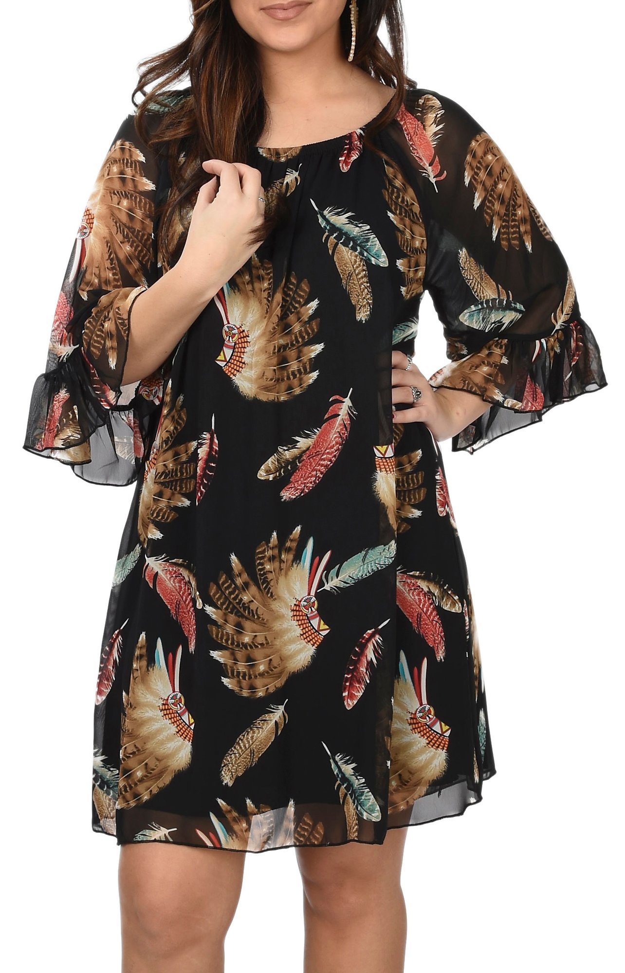 3/4 Sleeve Chiffon Dress