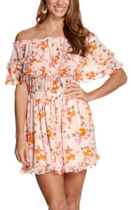 pink floral off the shoulder dress