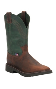 Justin Original Workboots Men's Evergreen and Zulu J-Max Pull On Square Toe Work Boot