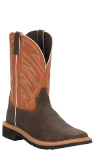 Justin Original Workboots Men's Chestnut and Orange Stampede Steel Square Toe Work Boot