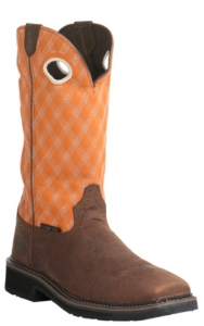 Justin Original Workboots Stampede Men's Rustic Barnwood w/ Flame Orange Composite Square Toe Western Work Boot