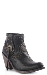 black leather studded booties