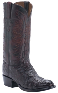 Lucchese 1883 Men's Black Cherry Full Quill Ostrich Exotic R-Toe Western Boots
