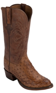 Lucchese 1883 Men's Barnwood Tan Full Quill Ostrich Exotic R-Toe Western Boots