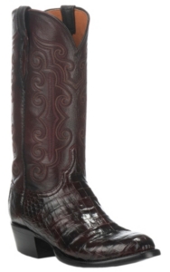 Lucchese Men's Black Cherry Caiman Belly Exotic Round Toe Boots