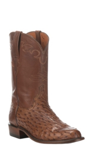 Lucchese Men's Tan Burnish Full Quill Ostrich Exotic Roper Boots ...