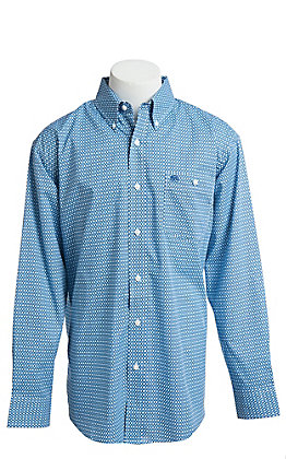 Wrangler Men S Blue Geo Print Long Sleeve Western Shirt Cavender S