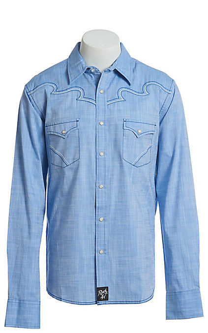 Wrangler Rock 47 >> Rock 47 By Wrangler Men S Light Blue Long Sleeve Western Snap Shirt Wrangler Rock 47 >> Rock 47 By Wrangler Men S Light Blue Long Sleeve Western Snap Shirt