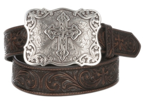 Nocona Women S Brown Tooled Floral And Cross Fashion Western Belt Cavender S