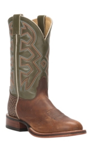 Nocona Let's Rodeo Collection Men's Cognac Brown with Green Top Double Welt Round Toe Western Boots