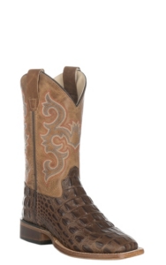 croc embossed square toe boots