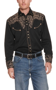 Scully Men's Black With Khaki Embroidered Scroll Long Sleeve Western ...