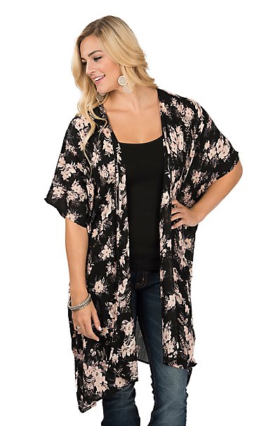 Angie Women's Black Floral Kimono | Cavender's